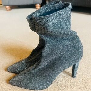 Boden Silver Glitter Pointed-Toe Sock Ankle Boots